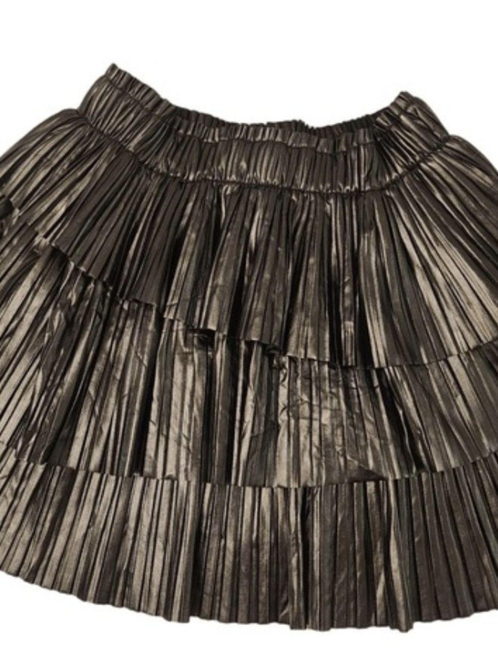 Tiered Metallic Pleated Mini Skirt - Black
